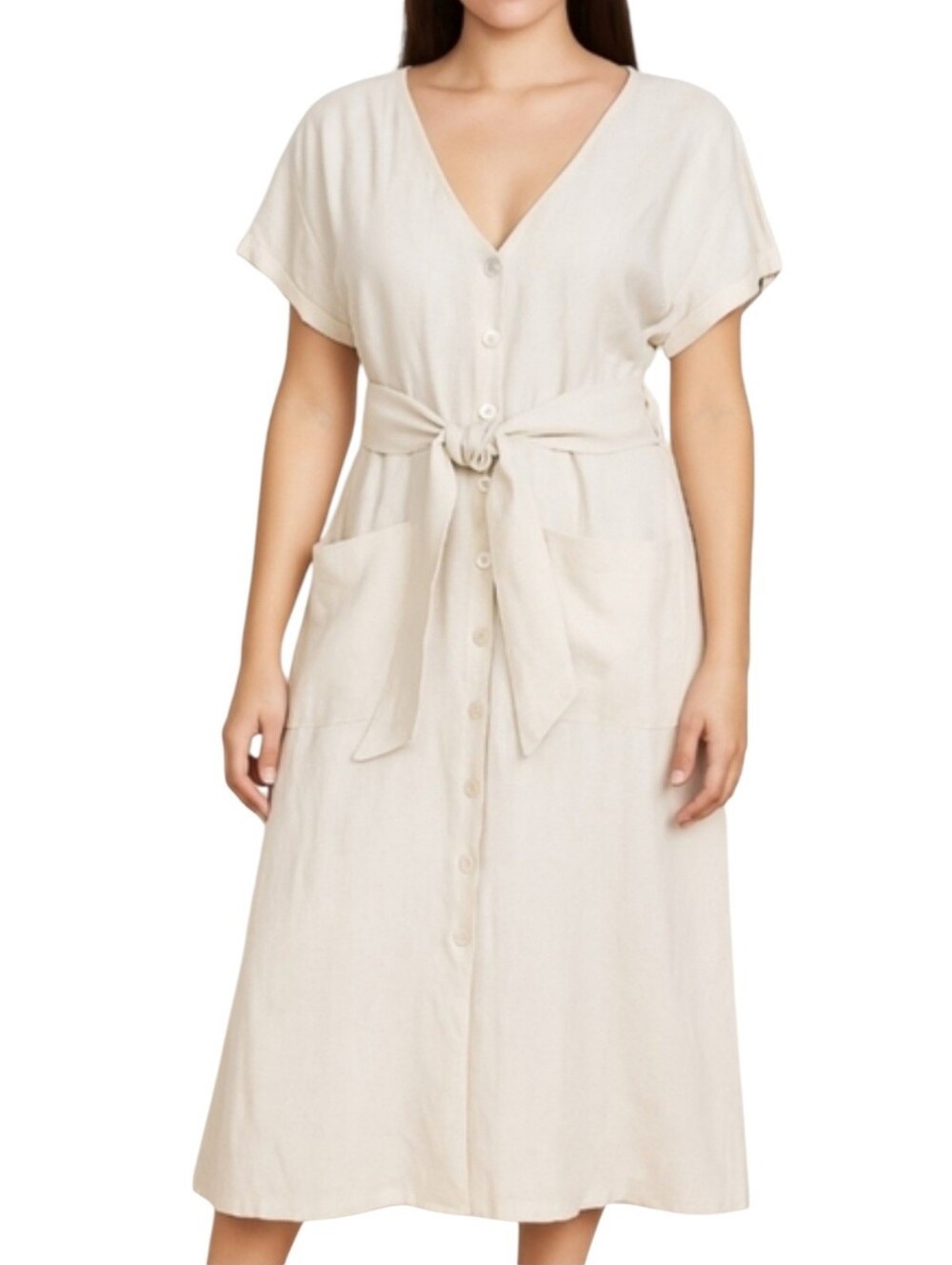 Rachel Zoe Cream Linen Midi Length Dress Size Medium